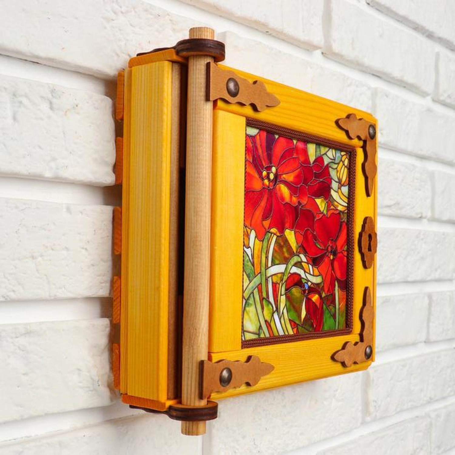 Ключница - картина, деревянная "Маки", 20 х 20 х 6 см 5618773