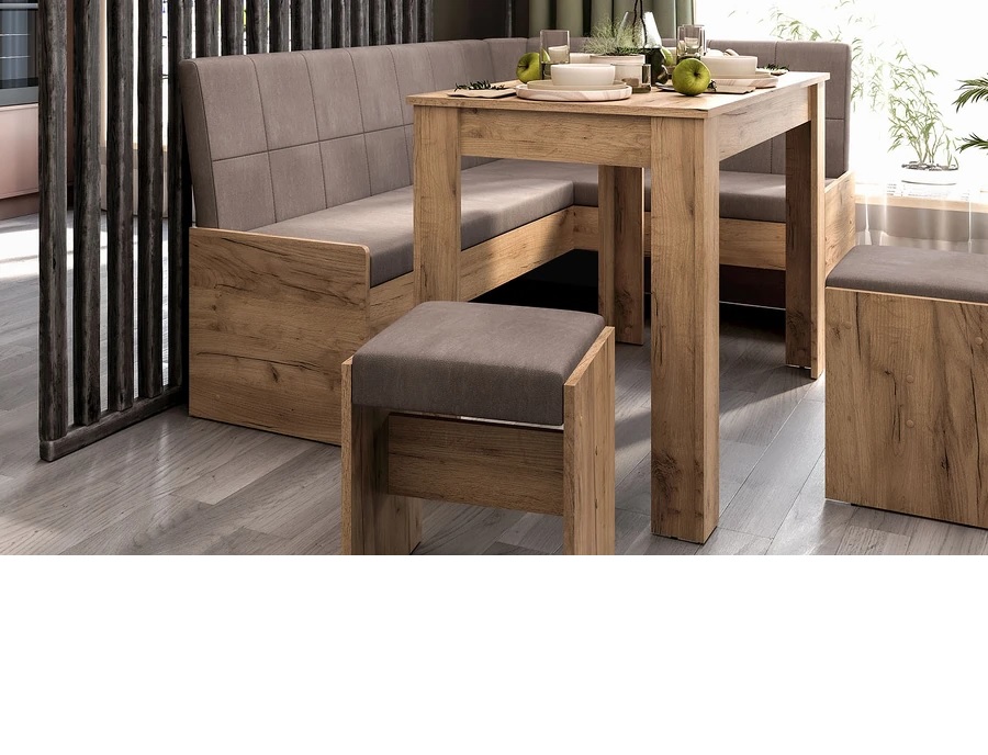 Кухонный уголок Пекин 1.256x1.662xh830 Дуб Крафт золотой/Микровелюр Duna Stone*1