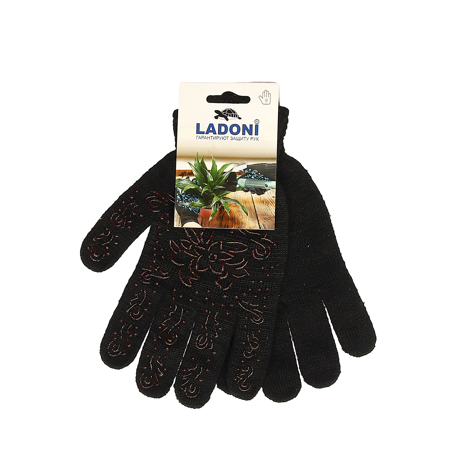 Перчатки ХБ с ПВХ рис 10кл (3 нити) черные с красным рис. (622Р) Doloni *10/200/400