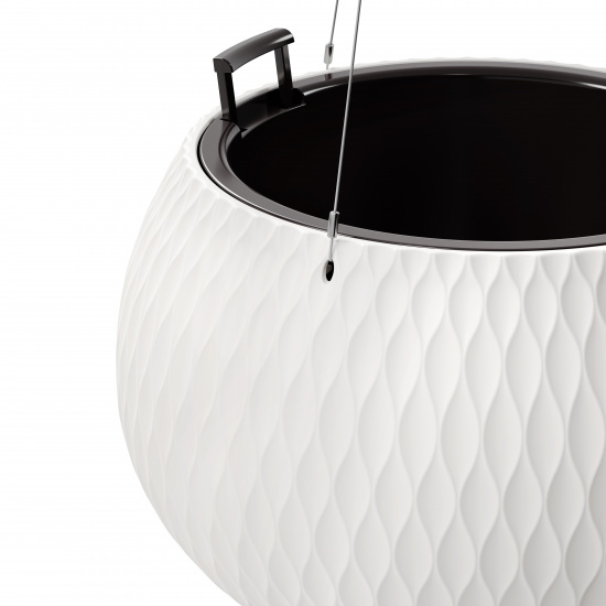 Кашпо пластм. подвесное "Жемчужина" 9,7л d 290мм h195мм, вставка 4л, металл.подвес Белый М8724 *1/4