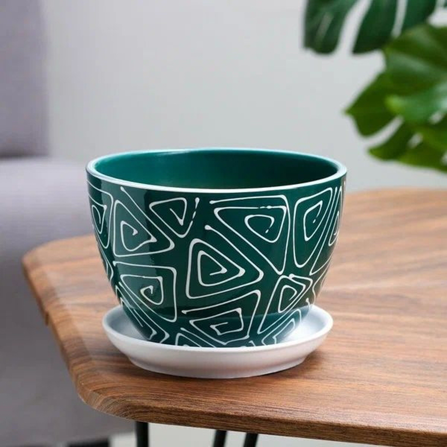 Горшок цветочный Абстракция зеленая 1,65 л 5224055