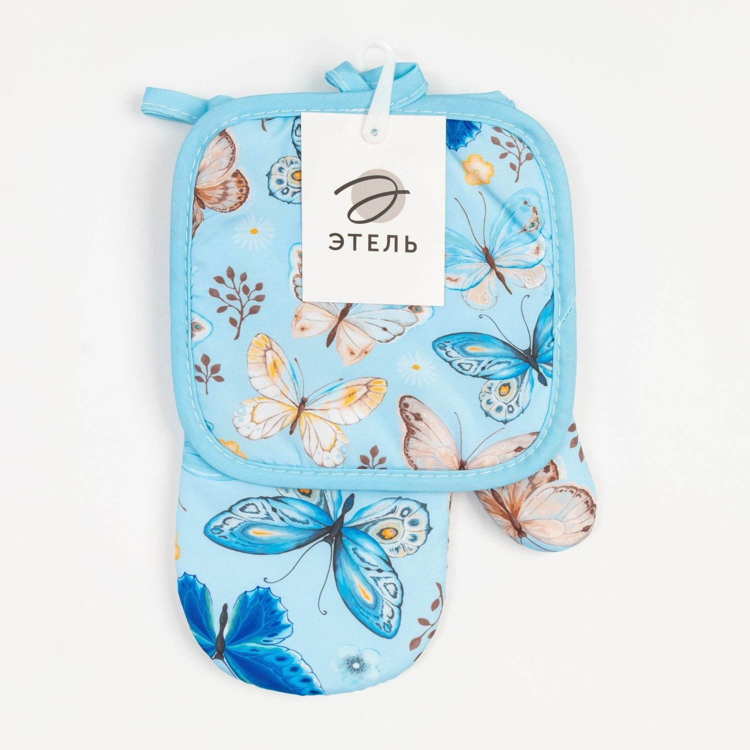 Набор прихваток Бабочки варежка-прихватка 24х16см, прихватка 17х17см 100% полиэстер  Этель *1