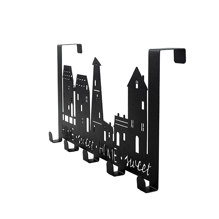 Вешалка на дверь на 5 крючков "Город" металл 36х18,5х6см черная Verda Line *1/100