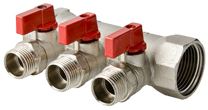 Коллектор VALTEC, 3 выхода, с отсекающими кранами, 3/4", 3х1/2" Коллектор VALTEC, 3 выхода, с отсекающими кранами, 3/4", 3х1/2"