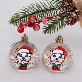 Новогодние шары "Тигрёнок" 6 см (набор 2шт), шампань