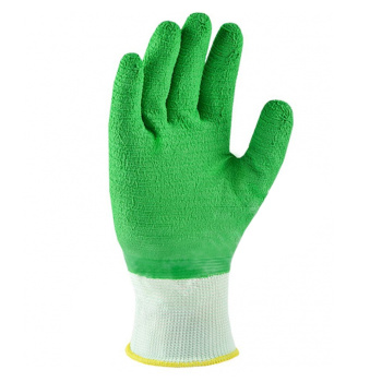 Перчатки рабочие нейлон с латекс, полн облив 13кл 4нит 75гр бел/зелен (арт.4526) Ladoni *10/240