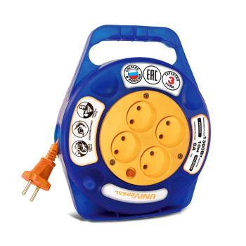 Удлинитель UNIVersal У6-015, 4 розетки, 10 м, в корпусе, ПВС, 2х0,75 мм2, 1300 Вт, без заземления