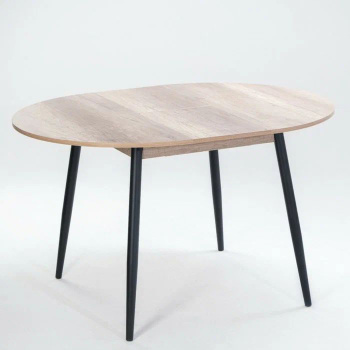 Стол раздв.КРУГЛЫЙ ОРИОН d950(+300)мм h750мм ЛДСП Дуб каньон+опора металл ЧЕРНЫЙ *1