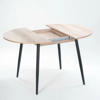 Стол раздв.КРУГЛЫЙ ОРИОН d950(+300)мм h750мм ЛДСП Дуб каньон+опора металл ЧЕРНЫЙ *1