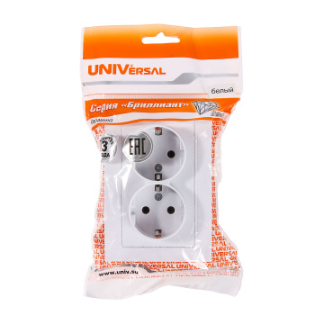 Розетка Бриллиант СП 2-мест. белая сз 16А IP20 UNIVersal 7947533