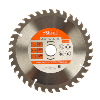 Диск пильный 160*20,0мм 36 зубьев по дереву (9020-160х20х36Т) Sturm *1/50