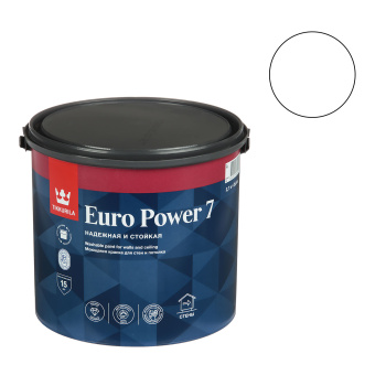 Краска акриловая 2.7 л для стен и потолков Tikkurila Euro Power 7, белая база А, матовая