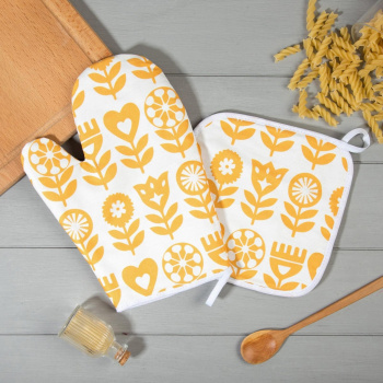 Набор прихваток Yellow garden варежка-прихватка 20х27см, прихватка 19х19см 100% хлопок  Этель *1
