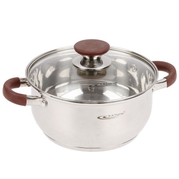 Кастрюля нерж. "Катунь" "Берта" 3,0л d20см термораспред. дно, Стекл. кр., силик.руч. КТ15-D-20 *1/4