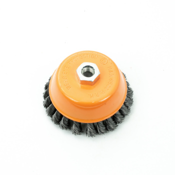 Щетка-крацовка "чаша" витая,жесткая проволока 125мм 0,5мм М14мм для УШМ арт.36200125 Bohrer *1/40