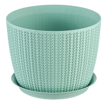 Кашпо пластм. "Вязание" 2,8л д.180мм с поддоном Фисташковый М3121 ("М-Пластика") *1/12