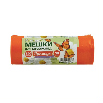 Мешки для мусора 120л*10шт толщ.35мкм "Премиум" Оранжевый ПВД арт.ВР-0055 "Ромашка" *12