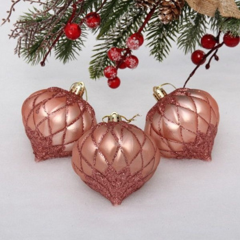 яяяЁлочные игрушки "Юла" 8 см (набор 3 шт), розовое золото