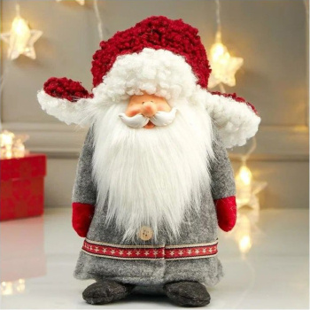 Кукла интерьерная "Дедушка Мороз в серой шубе и красной шапке-ушанке" 26х14х18 см 4822665