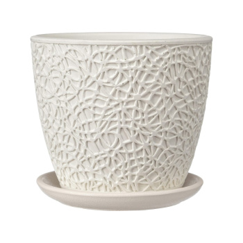 Кашпо бетон "Бутон" "Паутинка" 4л d верха 206мм h182мм с поддоном Белый №4 КБ-Б4-178-03 *4