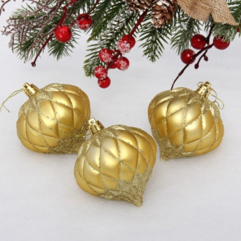 яяяЁлочные игрушки "Юла" 8 см (набор 3 шт), золото