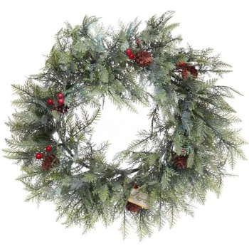 Венок хвойный "Искрящиеся ветви" d-50 см, литой ПВХ, шишки, ягоды