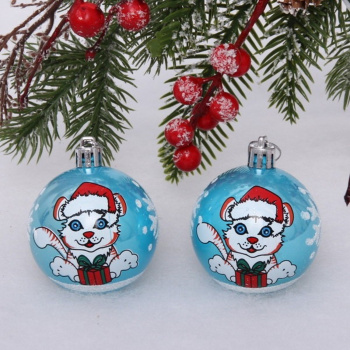 Новогодние шары "Тигрёнок" 6 см (набор 2шт), голубой