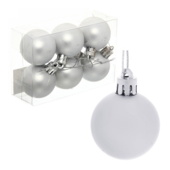 Новогодние шары 4 см (набор 6 шт) "Матовый", серебро