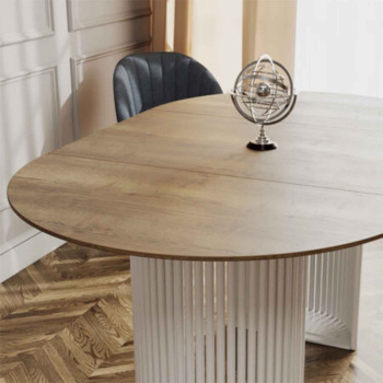 Стол обеденный круглый раздв.ВИЛАР d1050(+600)мм h750мм ДУБ ГАЛИФАКС натуральный+опоры белые *1