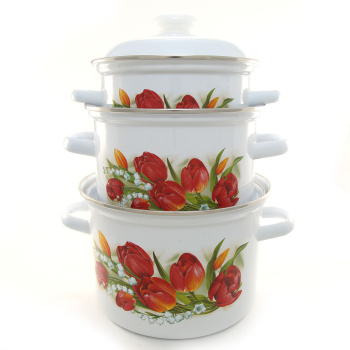 Набор кастрюль эмалированных: 2,0л+3,0л+4,5л рис. "Ласковый май" С-007АП2/4 "Лысьвенские ЭМАЛИ" 1