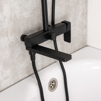 Смеситель д/ванны со стойкой для душа + ручной и тропический душ Fmark FS8745-22H черный *1