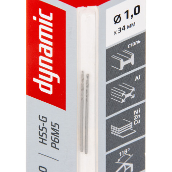 Сверло по металлу 1,00*34/12мм HSS-G P6M5 (2шт) блистер арт.675010 DYNAMIC RENNBOHR *10/40/640 Сверло по металлу 1,00*34/12мм HSS-G P6M5 (2шт) блистер арт.675010 DYNAMIC RENNBOHR *10/40/640