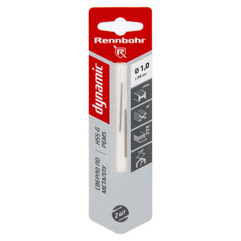 Сверло по металлу 1,00*34/12мм HSS-G P6M5 (2шт) блистер арт.675010 DYNAMIC RENNBOHR *10/40/640 Сверло по металлу 1,00*34/12мм HSS-G P6M5 (2шт) блистер арт.675010 DYNAMIC RENNBOHR *10/40/640