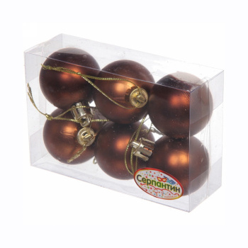 Новогодние шары 4 см (набор 6 шт) "Матовый", шоколад