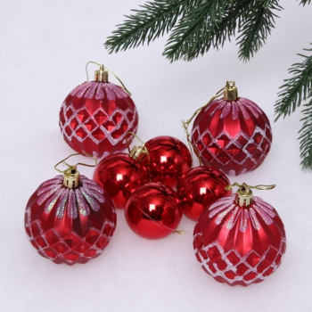 Новогодние шары 6/4 см (набор 8 шт) "Яркий восторг", Красный